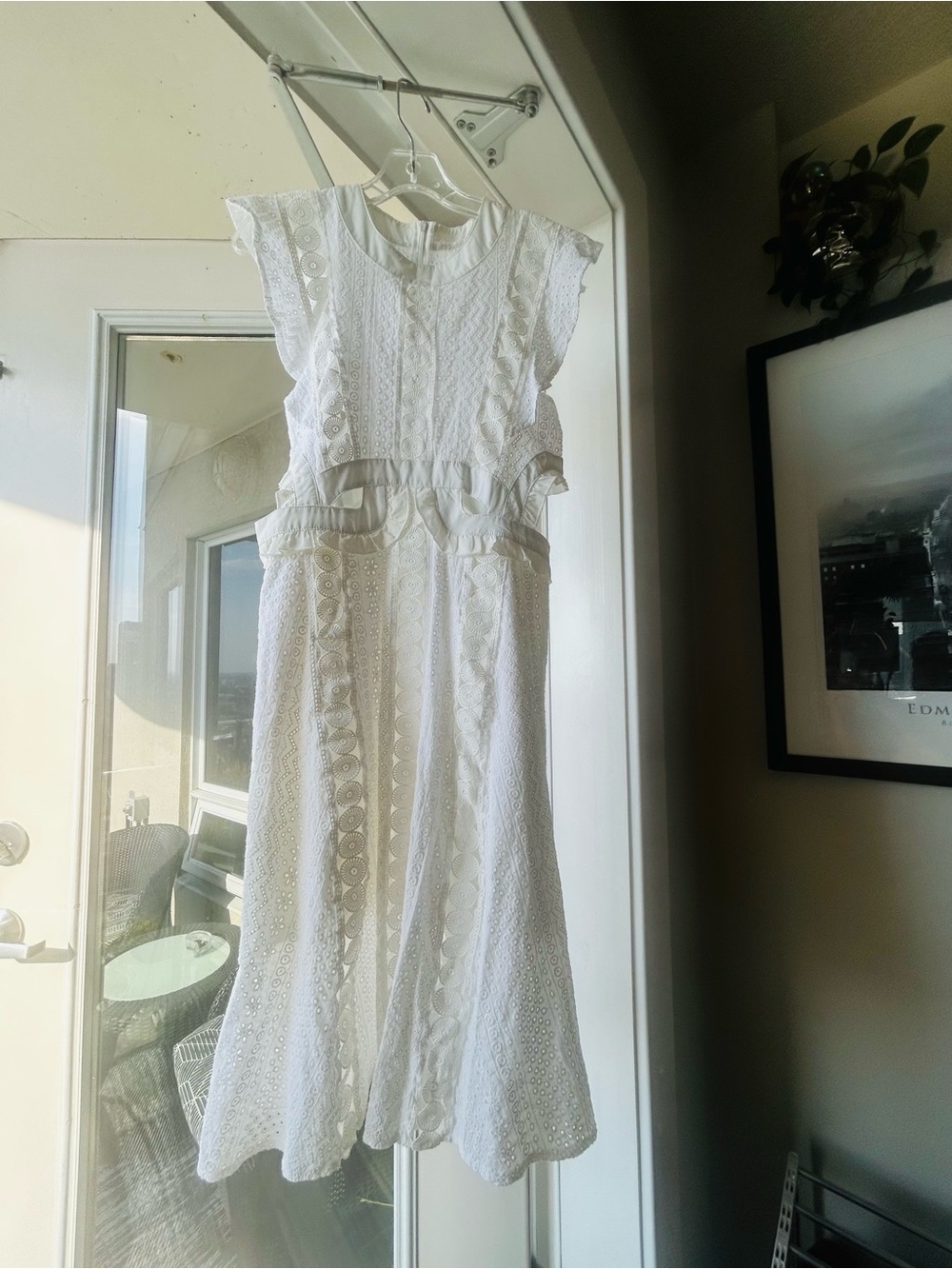 White Eyelet Midi Dress with Ruffle Waist